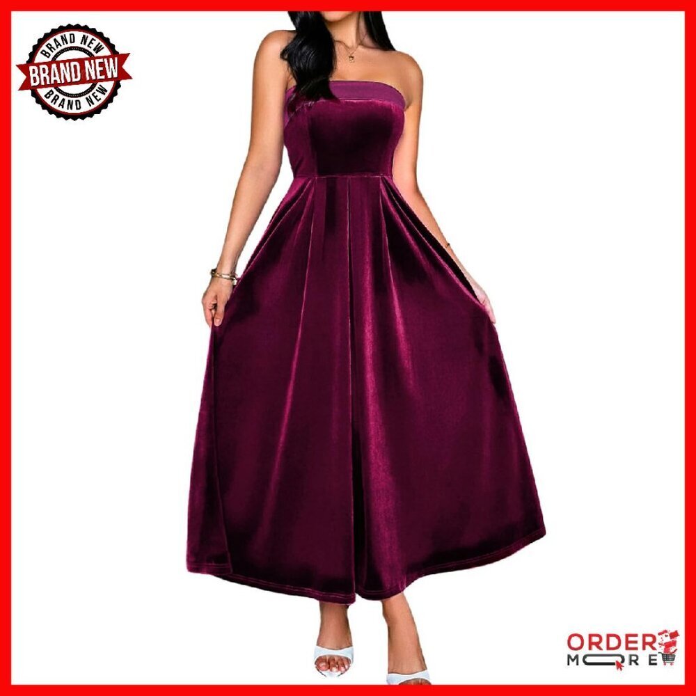 Strapless Velvet Maxi Dress Formal Evening Gown Empire Waist